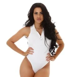 Ärmelloser Damen Feinstrick-Body Top Mit Zipper Weiß -Look Motto Verkäufe aermelloser damen feinstrick body top mit zipper weiss3