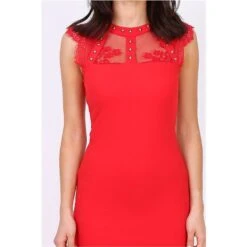 Ärmelloses Kleid Mit Spitze An Rücken Und Ausschnitt Rot -Look Motto Verkäufe aermelloses kleid mit spitze an ruecken und ausschnitt rot4