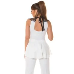 Ausgestelltes Damen Longtop Mit Häkelspitze Weiß/Schwarz -Look Motto Verkäufe ausgestelltes damen longtop mit haekelspitze weiss schwarz4