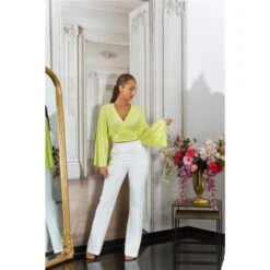 Bauchfreie Damen Langarm-Bluse In Wickel-Optik Hellgrün -Look Motto Verkäufe bauchfreie damen langarm bluse in wickel optik hellgruen3