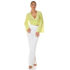Bauchfreie Damen Langarm-Bluse In Wickel-Optik Hellgrün -Look Motto Verkäufe bauchfreie damen langarm bluse in wickel optik hellgruen6