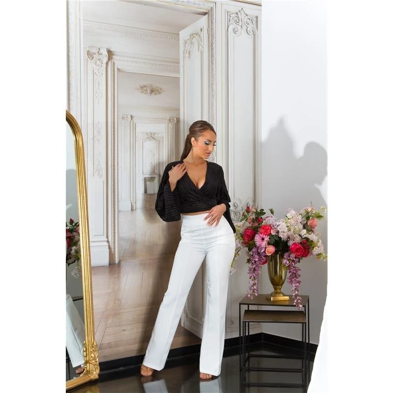 Bauchfreie Damen Langarm-Bluse In Wickel-Optik Schwarz 5 Bauchfreie Damen Langarm-Bluse In Wickel-Optik Schwarz – Bild 3