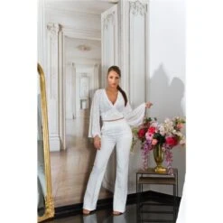 Bauchfreie Damen Langarm-Bluse In Wickel-Optik Weiß -Look Motto Verkäufe bauchfreie damen langarm bluse in wickel optik weiss3