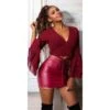 Bauchfreie Damen Wickelbluse Mit Volantärmeln Bordeaux/Schwarz -Look Motto Verkäufe bauchfreie damen wickelbluse mit volantaermeln bordeaux schwarz