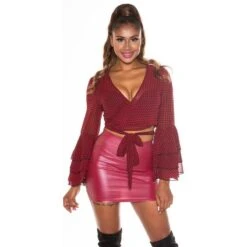 Bauchfreie Damen Wickelbluse Mit Volantärmeln Bordeaux/Schwarz 10 Bauchfreie Damen Wickelbluse Mit Volantärmeln Bordeaux/Schwarz -Look Motto Verkäufe bauchfreie damen wickelbluse mit volantaermeln bordeaux schwarz3