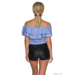 Bauchfreies Carmen-Top In Latina-Style Zum Binden/Knoten Blau -Look Motto Verkäufe bauchfreies carmen top in latina style zum binden knoten blau3