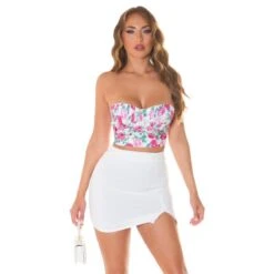 Bauchfreies Damen Corsagen-Top Mit Blumenmuster Weiß -Look Motto Verkäufe bauchfreies damen corsagen top mit blumenmuster weiss9