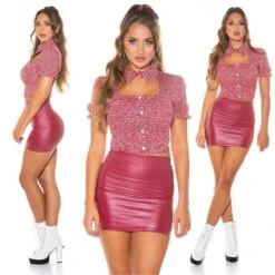 Bauchfreies Damen Crop Top Mit Kragen Und Knopfleiste Rot -Look Motto Verkäufe bauchfreies damen crop top mit kragen und knopfleiste rot3