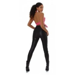 Bauchfreies Damen Neckholder-Wickeltop Aus Lederimitat Pink -Look Motto Verkäufe bauchfreies damen neckholder wickeltop aus lederimitat pink3