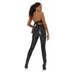 Bauchfreies Damen Neckholder-Wickeltop Aus Lederimitat Schwarz -Look Motto Verkäufe bauchfreies damen neckholder wickeltop aus lederimitat schwarz4