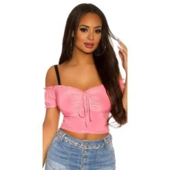 Bauchfreies Damen Off-Shoulder Top Latina Style Coral