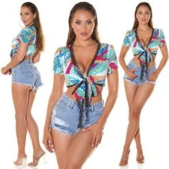 Bauchfreies Damen Sommer Wickeltop Mit Fantasy-Print Weiß 12 Bauchfreies Damen Sommer Wickeltop Mit Fantasy-Print Weiß -Look Motto Verkäufe bauchfreies damen sommer wickeltop mit fantasy print weiss5