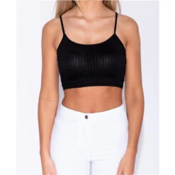 Bauchfreies Damen Spaghettiträger-Top Rippstrick Schwarz 9 Bauchfreies Damen Spaghettiträger-Top Rippstrick Schwarz -Look Motto Verkäufe bauchfreies damen spaghettitraeger top rippstrick schwarz3