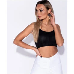 Bauchfreies Damen Spaghettiträger-Top Rippstrick Schwarz 10 Bauchfreies Damen Spaghettiträger-Top Rippstrick Schwarz -Look Motto Verkäufe bauchfreies damen spaghettitraeger top rippstrick schwarz4