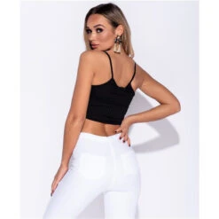 Bauchfreies Damen Spaghettiträger-Top Rippstrick Schwarz 11 Bauchfreies Damen Spaghettiträger-Top Rippstrick Schwarz -Look Motto Verkäufe bauchfreies damen spaghettitraeger top rippstrick schwarz5