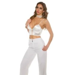 Bauchfreies Damen Träger Bustier-Top Aus Satin Weiß -Look Motto Verkäufe bauchfreies damen traeger bustier top aus satin weiss3