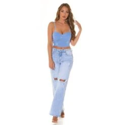 Bauchfreies Damen Träger Bustier-Top Mit Strasssteinen Blau -Look Motto Verkäufe bauchfreies damen traeger bustier top mit strasssteinen blau3