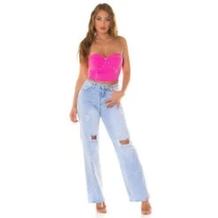 Bauchfreies Damen Träger Bustier-Top Mit Strasssteinen Pink -Look Motto Verkäufe bauchfreies damen traeger bustier top mit strasssteinen pink3