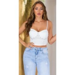 Bauchfreies Damen Träger Bustier-Top Mit Strasssteinen Weiß 13 Bauchfreies Damen Träger Bustier-Top Mit Strasssteinen Weiß -Look Motto Verkäufe bauchfreies damen traeger bustier top mit strasssteinen weiss5