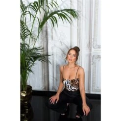 Bauchfreies Damen Träger Crop Top Mit Animalprint Tiger -Look Motto Verkäufe bauchfreies damen traeger crop top mit animalprint tiger4