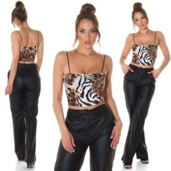 Bauchfreies Damen Träger Crop Top Mit Animalprint Tiger -Look Motto Verkäufe bauchfreies damen traeger crop top mit animalprint tiger8