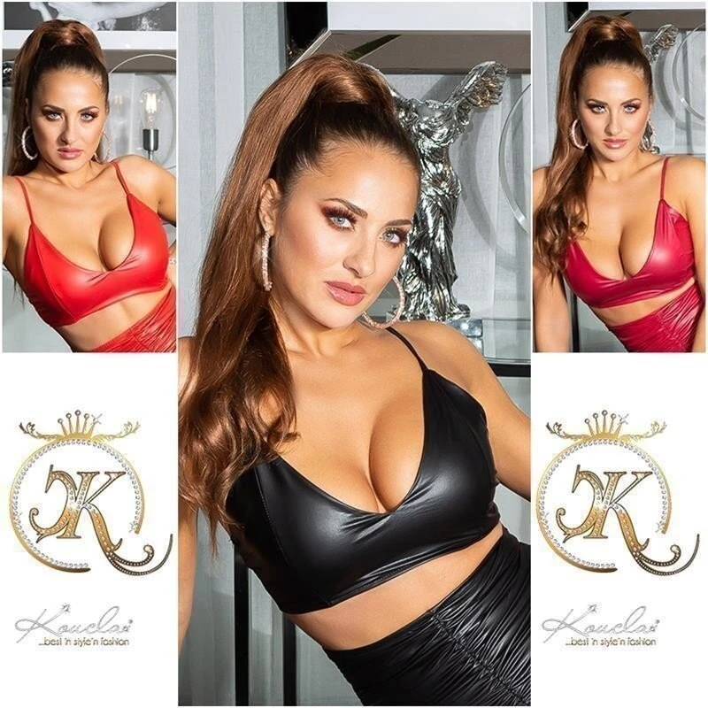 Bauchfreies Damen Träger-Top In Leder-Look Clubwear Bordeaux 7 Bauchfreies Damen Träger-Top In Leder-Look Clubwear Bordeaux – Bild 5