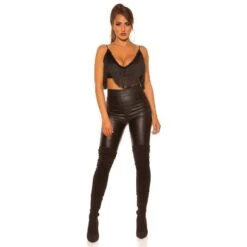 Bauchfreies Damen Träger-Top Mit Fransen Schwarz -Look Motto Verkäufe bauchfreies damen traeger top mit fransen schwarz3