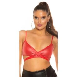 Bauchfreies Damen Wickel-Top In Wetlook Clubwear Rot -Look Motto Verkäufe bauchfreies damen wickel top in wetlook clubwear rot6