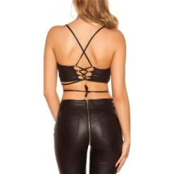 Bauchfreies Wetlook Damen Träger-Top Mit Schnürung Schwarz -Look Motto Verkäufe bauchfreies wetlook damen traeger top mit schnuerung schwarz3