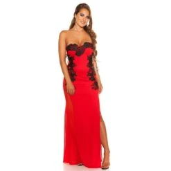 Bodenlanges Bandeau Abendkleid Mit Stickerei Rot/Schwarz -Look Motto Verkäufe bodenlanges bandeau abendkleid mit stickerei rot schwarz4