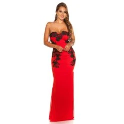 Bodenlanges Bandeau Abendkleid Mit Stickerei Rot/Schwarz -Look Motto Verkäufe bodenlanges bandeau abendkleid mit stickerei rot schwarz6