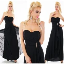 Bodenlanges Cocktail Abendkleid Mit Chiffon-Schleier Schwarz