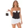 Damen Bandeau Top Mit Knopfleiste Und Borte Schwarz/Weiß -Look Motto Verkäufe damen bandeau top mit knopfleiste und borte schwarz weiss