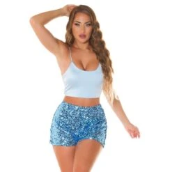 Damen Basic Crop-Top Mit Sexy Ausschnitt Babyblau