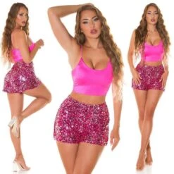 Damen Basic Crop-Top Mit Sexy Ausschnitt Neon Pink -Look Motto Verkäufe damen basic crop top mit sexy ausschnitt neon pink6