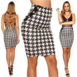 Damen Bleistiftrock Mit Hahnentrittmuster Schwarz/Weiß