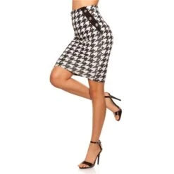 Damen Bleistiftrock Mit Hahnentrittmuster Schwarz/Weiß -Look Motto Verkäufe damen bleistiftrock mit hahnentrittmuster schwarz weiss6
