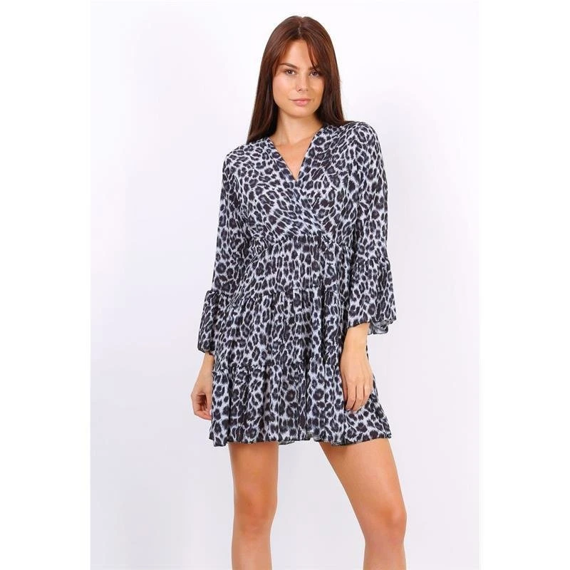 Damen Chiffonkleid Mit Animalprint In Leopard-Optik Grau 3 Damen Chiffonkleid Mit Animalprint In Leopard-Optik Grau