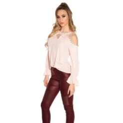 Damen Cold-Shoulder Chiffon Bluse Mit Volantärmeln Aprikot -Look Motto Verkäufe damen cold shoulder chiffon bluse mit volantaermeln aprikot5