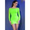 Damen Gogo Stretch Minikleid Mit Cut-Outs Clubwear Neon Grün