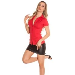 Damen Kurzarm Bluse Mit Schnürung Am Rücken Rot -Look Motto Verkäufe damen kurzarm bluse mit schnuerung am ruecken rot5