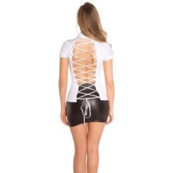 Damen Kurzarm Bluse Mit Schnürung Am Rücken Weiß 10 Damen Kurzarm Bluse Mit Schnürung Am Rücken Weiß -Look Motto Verkäufe damen kurzarm bluse mit schnuerung am ruecken weiss3