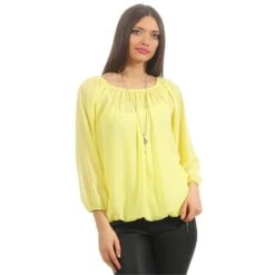 Damen Langarm Chiffon-Bluse Mit Top Und Kettchen Gelb