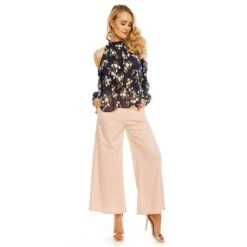 Damen Langarm Plissee Bluse Aus Chiffon Mit Blumen Marine -Look Motto Verkäufe damen langarm plissee bluse aus chiffon mit blumen marine2