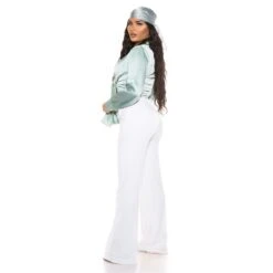 Damen Langarm Wickelbluse Bauchfrei Satin Bluse Mintgrün -Look Motto Verkäufe damen langarm wickelbluse bauchfrei satin bluse mintgruen6