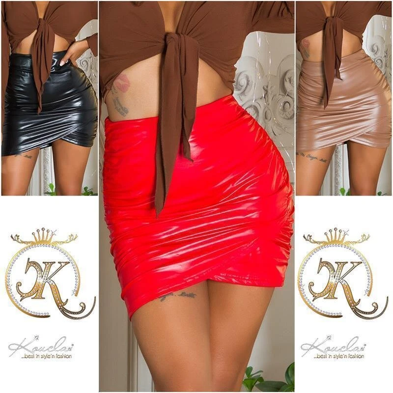 Damen Minirock Aus Kunstleder In Wickel-Optik Rot 11 Damen Minirock Aus Kunstleder In Wickel-Optik Rot – Bild 9