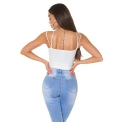Damen Rippstrick Träger-Top Mit Gekreuzten Trägern Weiß -Look Motto Verkäufe damen rippstrick traeger top mit gekreuzten traegern weiss7