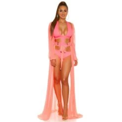 Damen Strand Kimono Lang Aus Chiffon Strandkleid Neon Coral -Look Motto Verkäufe damen strand kimono lang aus chiffon strandkleid neon coral5
