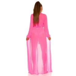 Damen Strand Kimono Lang Aus Chiffon Strandkleid Neon Pink -Look Motto Verkäufe damen strand kimono lang aus chiffon strandkleid neon pink3
