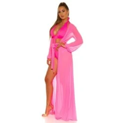 Damen Strand Kimono Lang Aus Chiffon Strandkleid Neon Pink -Look Motto Verkäufe damen strand kimono lang aus chiffon strandkleid neon pink5